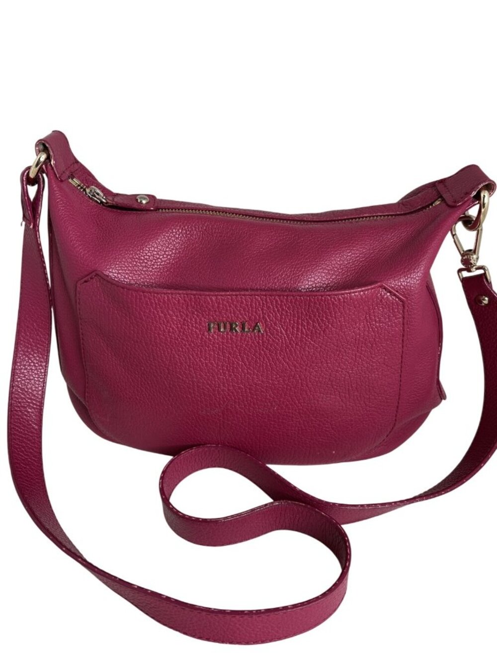 Furla Magenta Leather Shoulder Bag With Gold Hardware